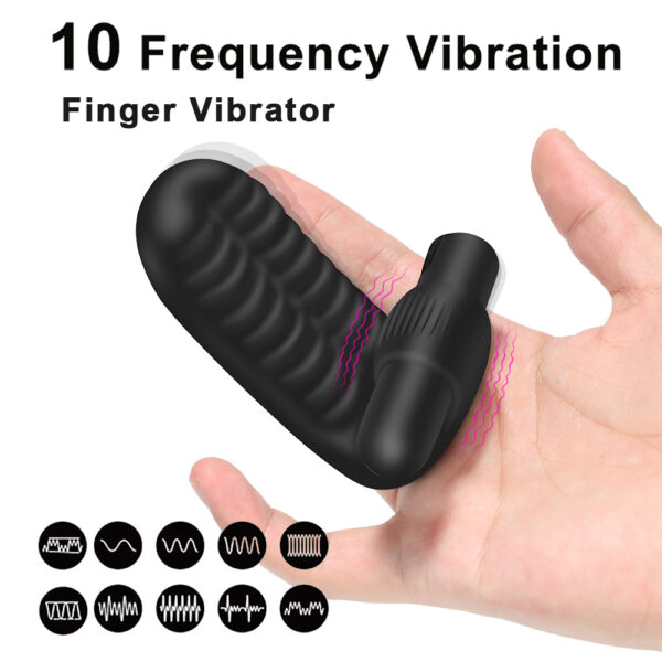 Finger Sleeve Vibrator Lesbian Sex Finger Clit Vibrator Black Finger Tip Vibrator For Women - Image 4