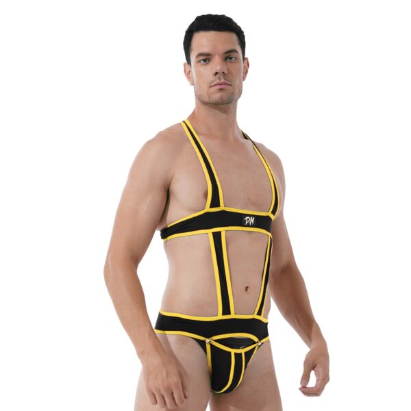 Mens Sexy Hollow Out Jumpsuit Jockstrap Men Underwear Male Teddy Underwear - Image 10