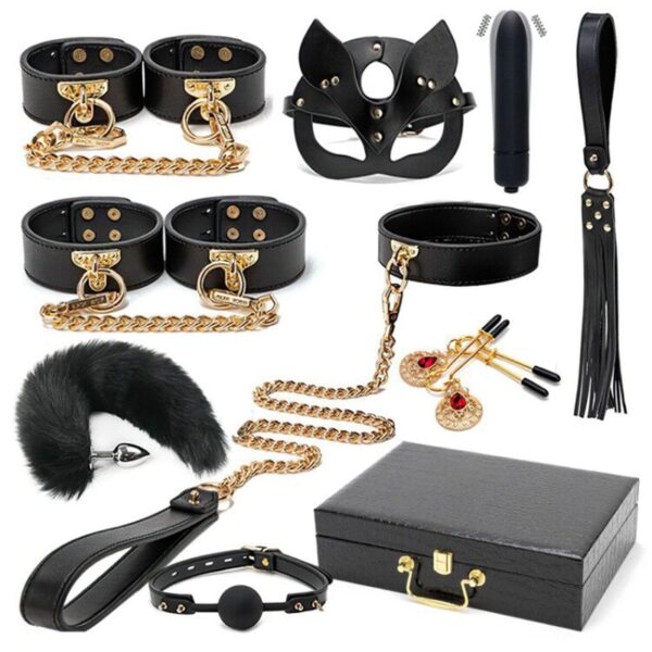 Genuine Leather Restraint Set Handcuffs Collar Gag Vibrators BDSM Bondage Kits For Women Couples Adult Games
