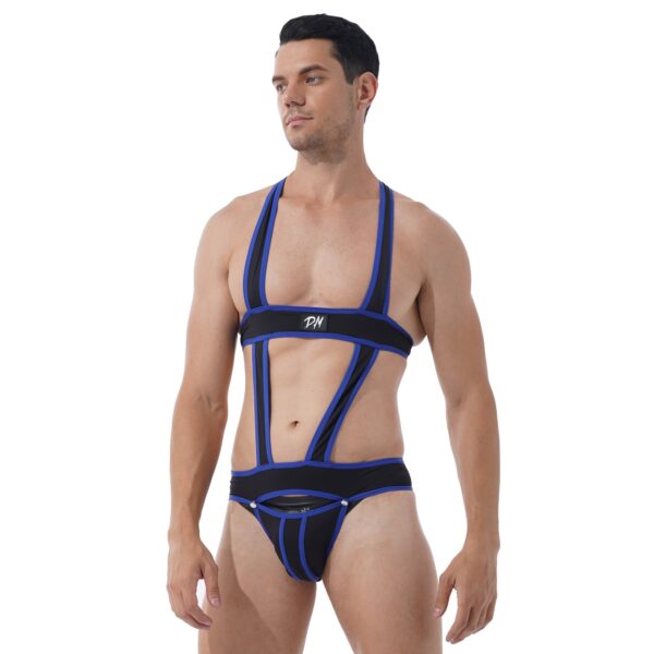 Mens Sexy Hollow Out Jumpsuit Jockstrap Men Underwear Male Teddy Underwear - Image 9