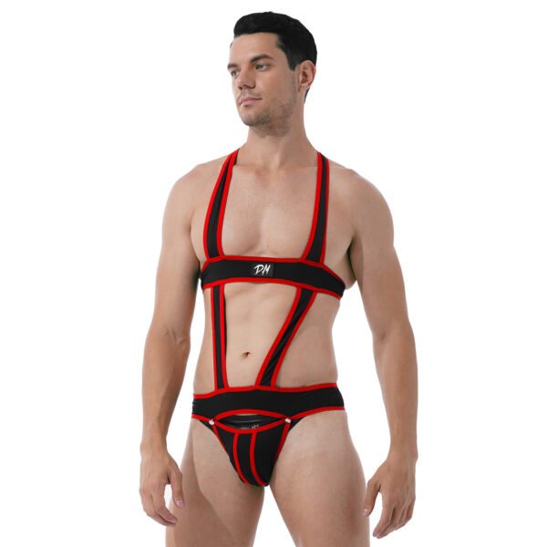 Mens Sexy Hollow Out Jumpsuit Jockstrap Men Underwear Male Teddy Underwear - Image 4