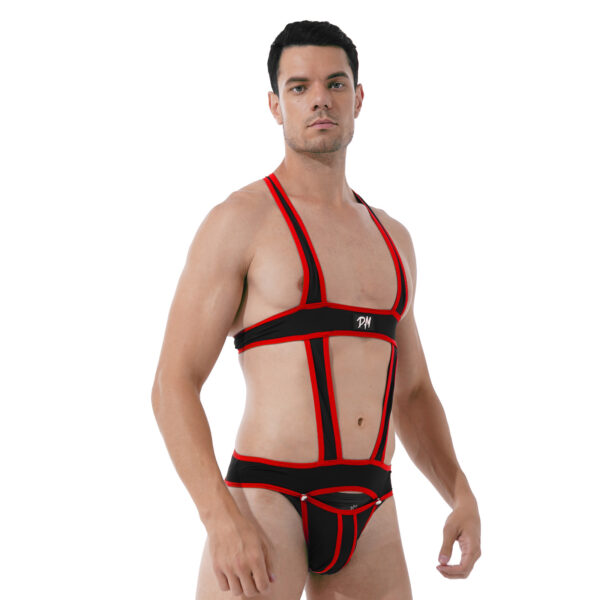 Mens Sexy Hollow Out Jumpsuit Jockstrap Men Underwear Male Teddy Underwear - Image 5