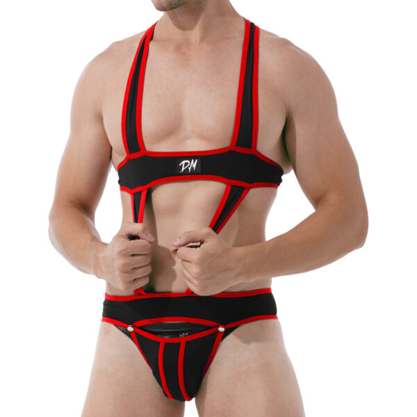 Mens Sexy Hollow Out Jumpsuit Jockstrap Men Underwear Male Teddy Underwear - Image 2