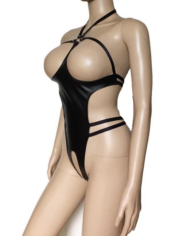 Crotchless Open Cup Leather Bikini - Image 3
