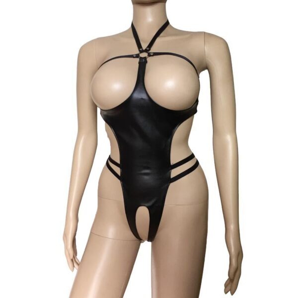 Crotchless Open Cup Leather Bikini