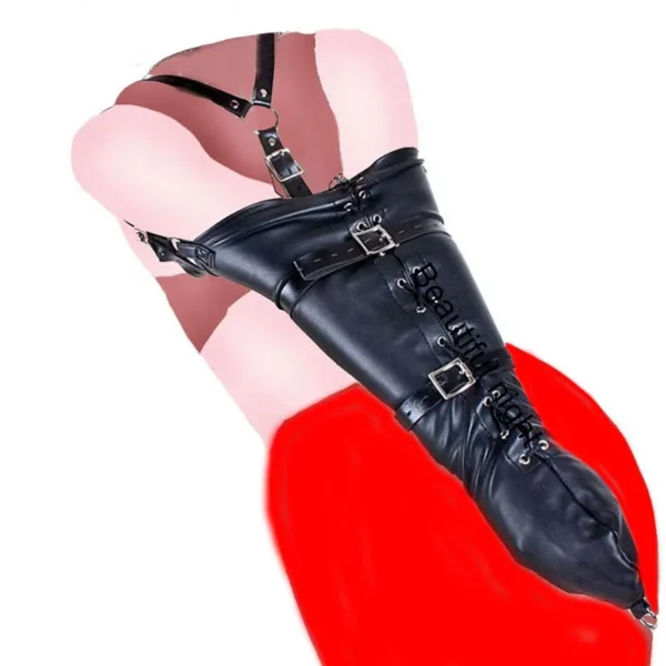 Leather Arm Binder Glove Sleeves - Behind Back Bondage Armbinder, BDSM Handcuffs Straight Jacket - Sex Gloves for Couples' Intimate Play - Image 2