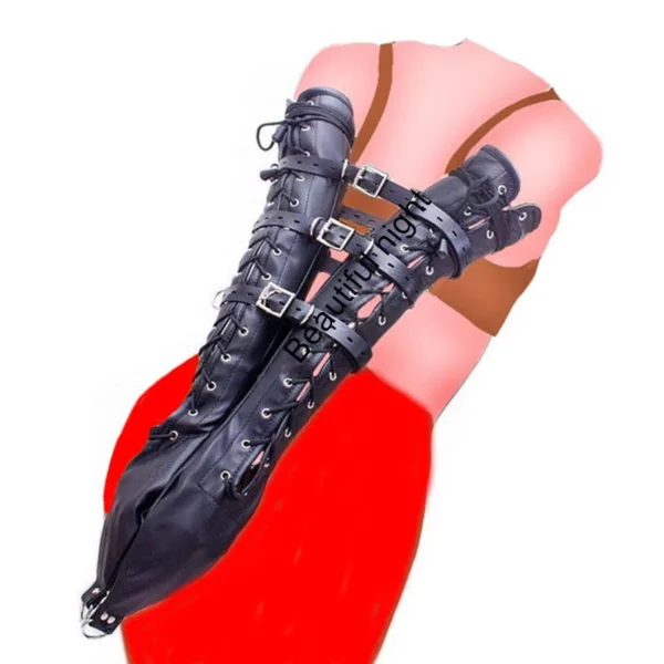 Leather Arm Binder Glove Sleeves - Behind Back Bondage Armbinder, BDSM Handcuffs Straight Jacket - Sex Gloves for Couples' Intimate Play - Image 3