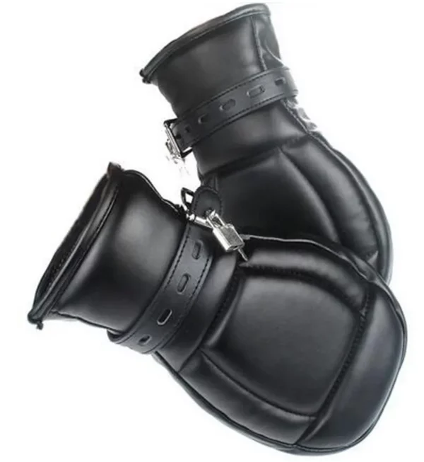 Leather Dog Paw Padded Fist Mitts Set - Handcuffs, Mittens, Boot Booties, BDSM Bondage Kit - Sex Gloves for Interest and Pleasure - Image 2