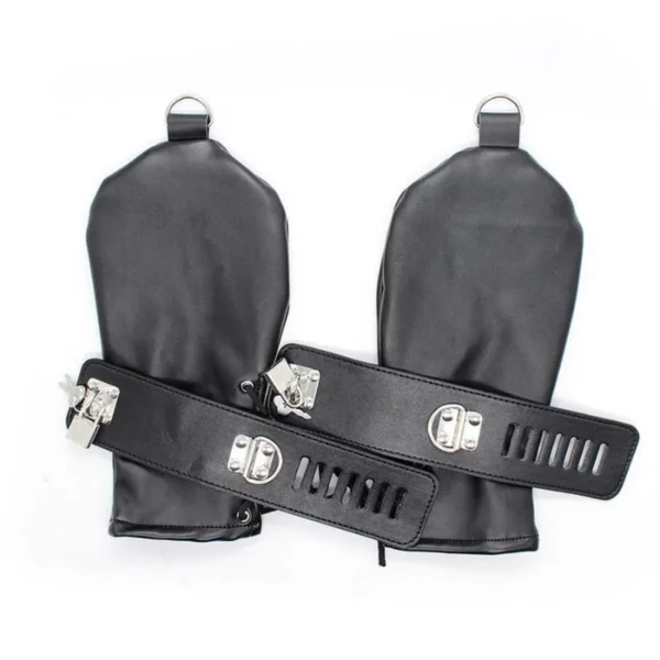 Leather Dog Paw Padded Fist Mitts Set - Handcuffs, Mittens, Boot Booties, BDSM Bondage Kit - Sex Gloves for Interest and Pleasure - Image 3