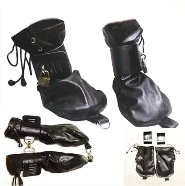 Leather Dog Paw Padded Fist Mitts Set - Handcuffs, Mittens, Boot Booties, BDSM Bondage Kit - Sex Gloves for Interest and Pleasure - Image 4