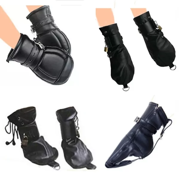 Leather Dog Paw Padded Fist Mitts Set - Handcuffs, Mittens, Boot Booties, BDSM Bondage Kit - Sex Gloves for Interest and Pleasure