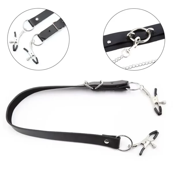 Labia Spreader Strap with Clitoral Clamp - Pussy Opening Vagina Stimulator for SM Bondage - Nipple Sucker Included - Image 3