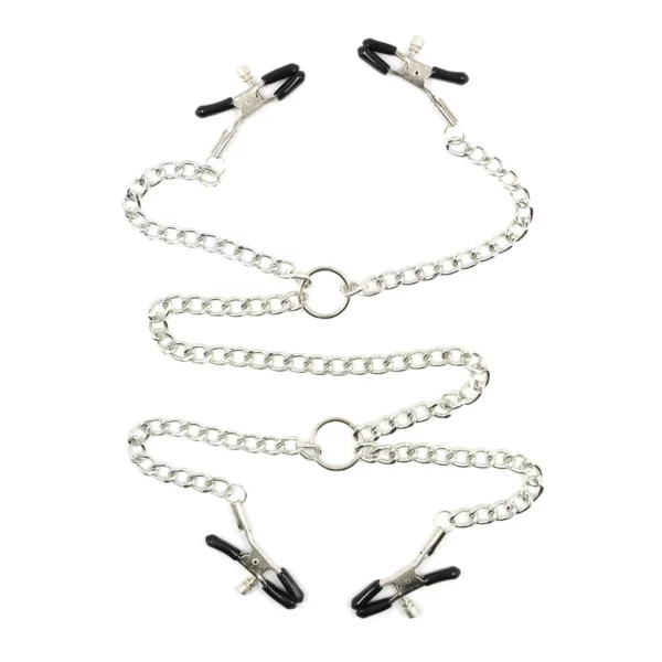 Metal Nipple Clamps with Chain - 3/4 Heads Breast Clips, BDSM Body Spread Labia Spreader Straps for Women - Image 3