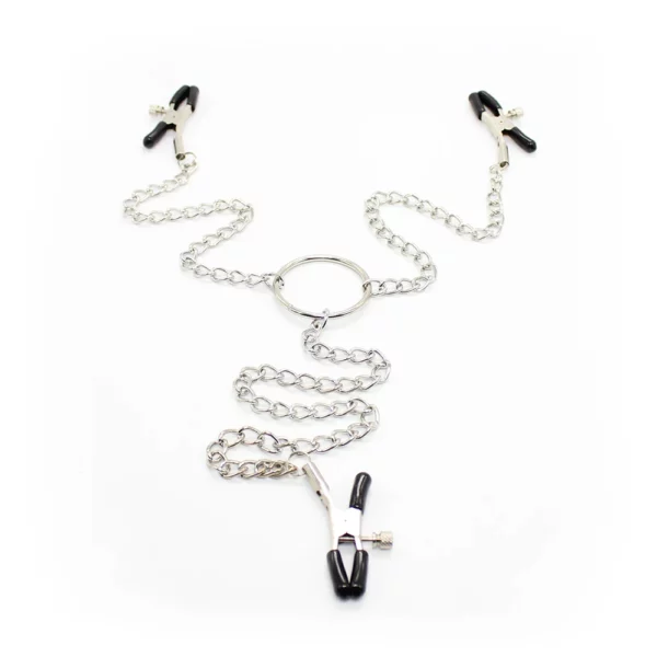 Metal Nipple Clamps with Chain - 3/4 Heads Breast Clips, BDSM Body Spread Labia Spreader Straps for Women - Image 4