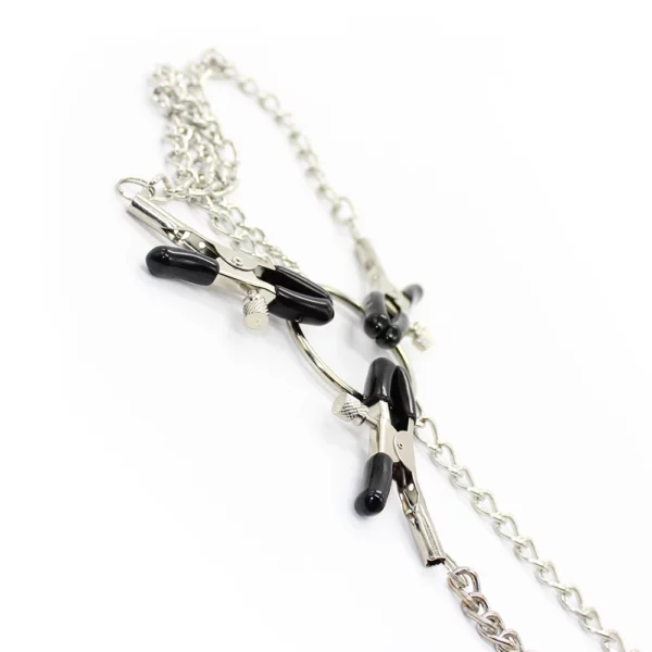 Metal Nipple Clamps with Chain - 3/4 Heads Breast Clips, BDSM Body Spread Labia Spreader Straps for Women - Image 5