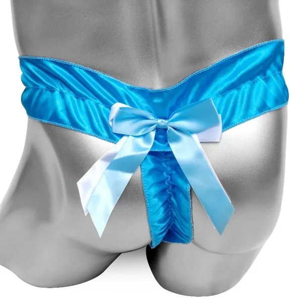 Shiny Satin Mens Sissy Panties Ruffled Bowknot Underwear High Cut Bikini Tangas Thongs Underwear Gay Porno G-string Underpants - Image 4