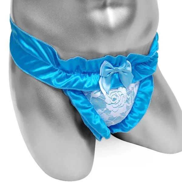 Shiny Satin Mens Sissy Panties Ruffled Bowknot Underwear High Cut Bikini Tangas Thongs Underwear Gay Porno G-string Underpants - Image 3
