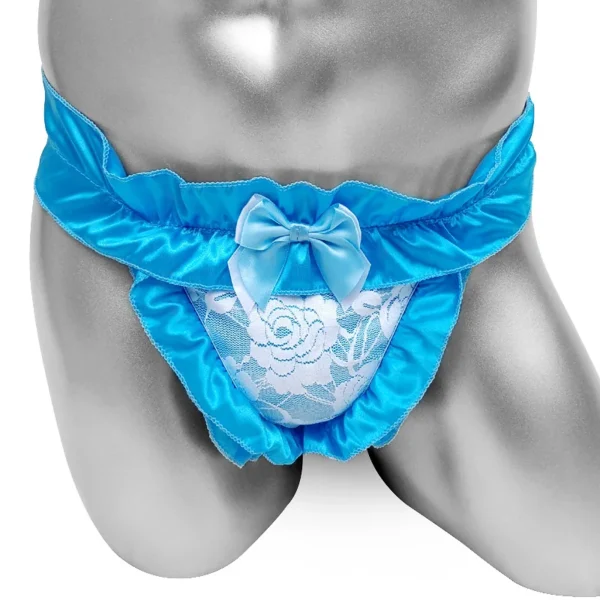 Shiny Satin Mens Sissy Panties Ruffled Bowknot Underwear High Cut Bikini Tangas Thongs Underwear Gay Porno G-string Underpants - Image 2
