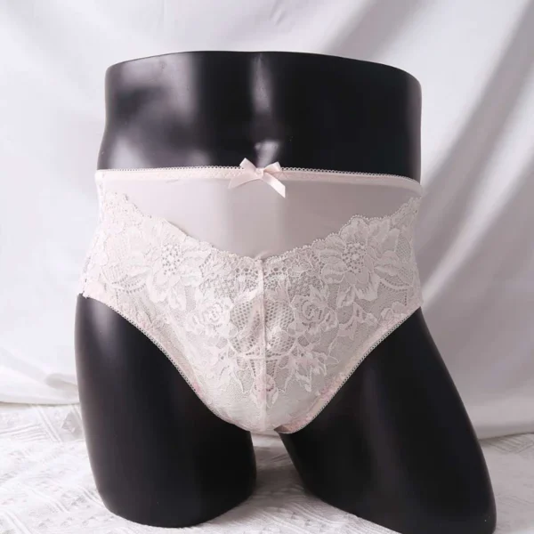 Men's Sexy Middle Waist Lace Briefs - Breathable, See-Through, Transparent Underwear with Pouch - Image 5