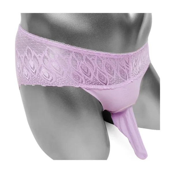 Floral Lace Men’s Bikini Briefs with Penis Sleeve - Sexy Sheer Sissy Pouch Panties