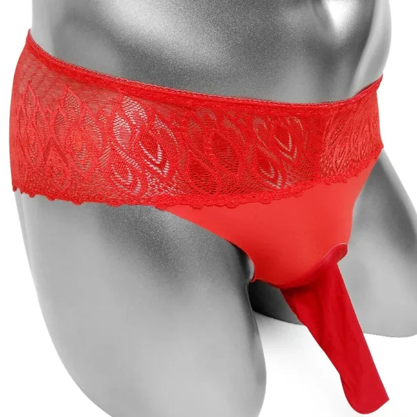 Floral Lace Men’s Bikini Briefs with Penis Sleeve - Sexy Sheer Sissy Pouch Panties - Image 4