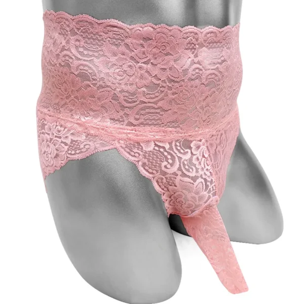 See-Through Floral Lace Pouch Panties with Penis Sheath – Sexy Lingerie for Men and Crossdressers - Image 3