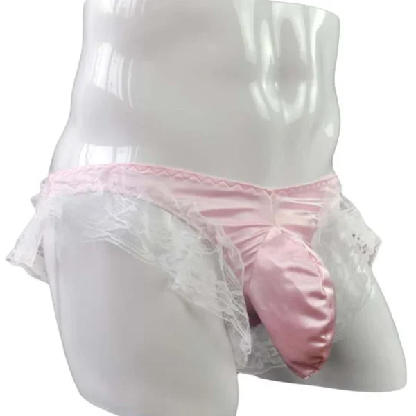 Frilly Lace Sissy Pouch Panties for Men - Sexy Low-Rise Thong with Bulge Pouch and Long Penis Sheath Jockstrap for Gay Men