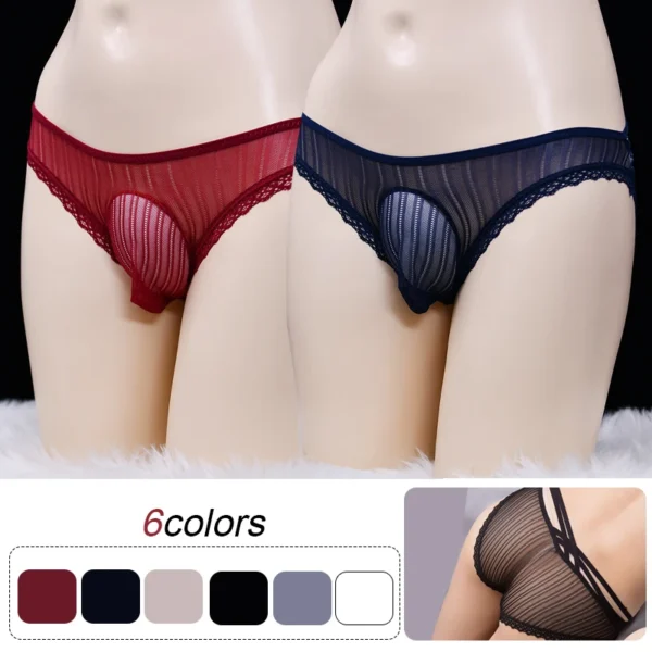 Men's Low Waist Lace Briefs - Sexy Male Lingerie with Pouch Underpants