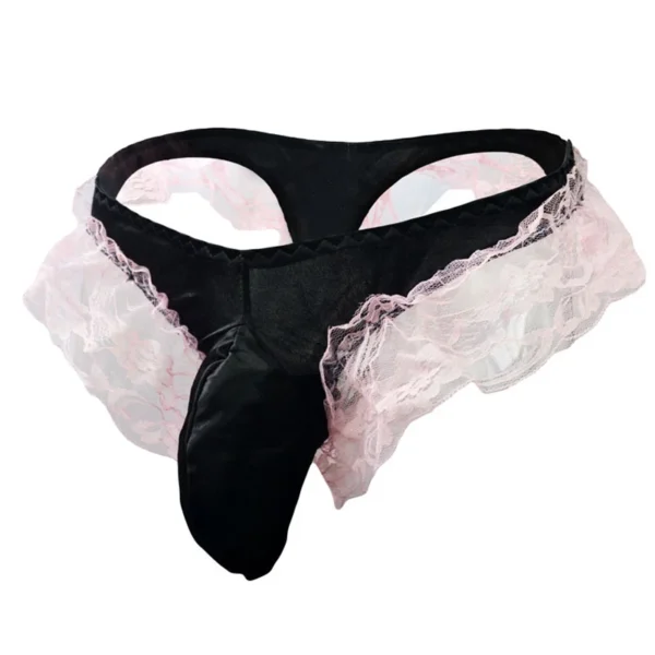 Frilly Lace Sissy Pouch Panties for Men - Sexy Low-Rise Thong with Bulge Pouch and Long Penis Sheath Jockstrap for Gay Men - Image 2