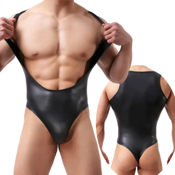 Sexy PU Bodysuit for Men – Jockstrap, Wrestling Singlet, Leotard, and Suspender Overalls - Image 3