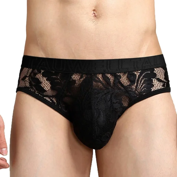 Men's Sexy See-Through Briefs with Big Pouch - Low Rise Transparent Mesh and Lace Lingerie - Image 2