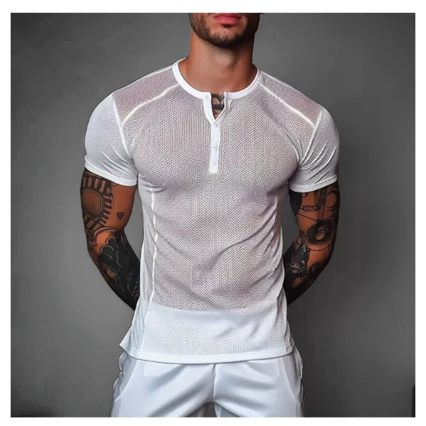 Men's Black See-through Striped Mesh Sleeveless Vest - Sexy Cutout Summer Tank Top