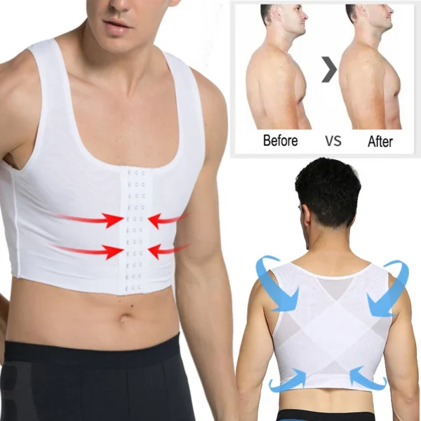 Men's Gynecomastia Shapewear Slimming Chest Control, Firm Stomach Girdle with Hook Closure