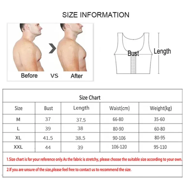 Men's Gynecomastia Shapewear Slimming Chest Control, Firm Stomach Girdle with Hook Closure - Image 3